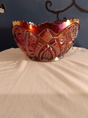 Indiana Glass Carnival Iridescent Red-Gold Serving Bowl